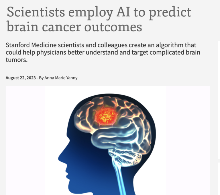 Article about Standford researchers using Artificial Intelligence for glioblastoma
