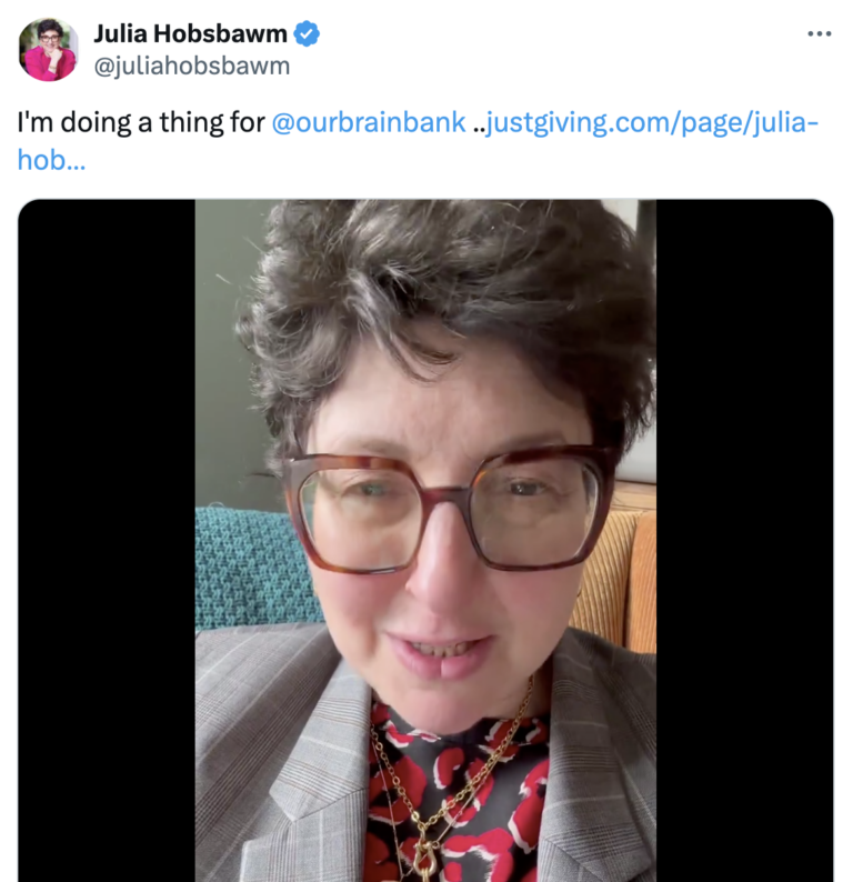 Julia Hobsbawm fundraising for OurBrainBank for Glioblastoma