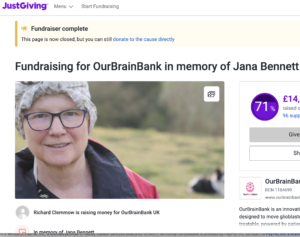 OurBrainBank for Glioblastoma UK JustGiving personal fundraiser